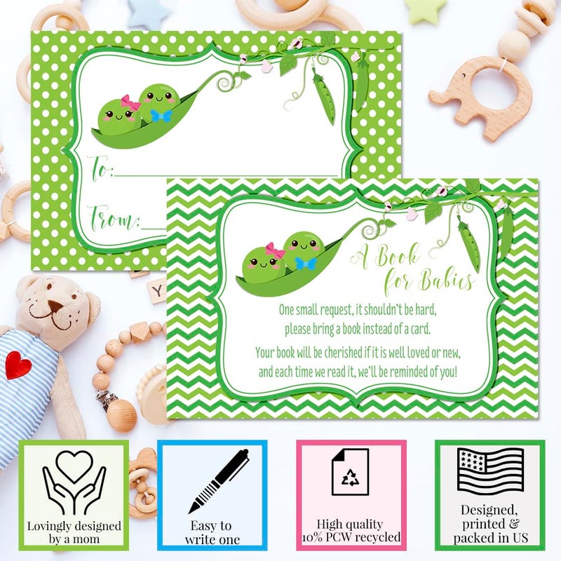 Amanda Creation Two Peas In A Pod Twin Boy And Girl â€œBring A Bookâ€ Cards for Twin Baby Showers, 20 2.5" X 4â€ Double Sided Insert Cards by AmandaCreation - Image 4